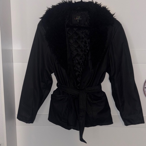 eye candy Jackets & Blazers - eye candy Black Belted Trench Coat with Faux Fur Collar